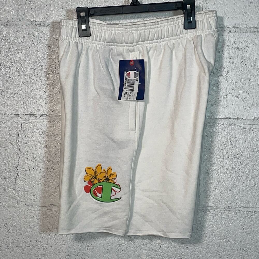 Champion Men's Powerblend Standard-Fit Logo-Print 7" Fleece Shorts, White M
